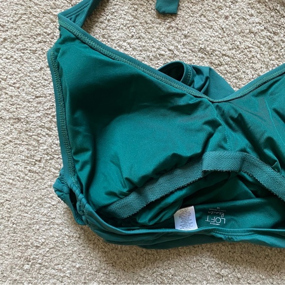 Loft ~ Hunter Green One Piece Halter Swim Suit ~ Lattice Detail ~ Size 14 - Picture 6 of 7